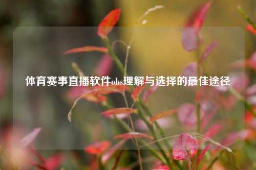 体育赛事直播软件obs理解与选择的最佳途径